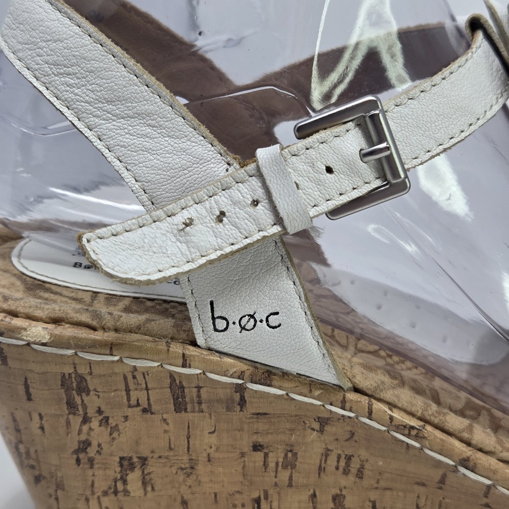 BORN BOC Leather Women White Strappy Slide Open Toe Wedge Heel Slingback 9 M - Picture 8 of 12